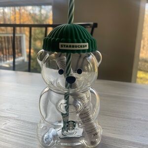 Starbucks Glass Bear Tumbler with Dark Green Lid